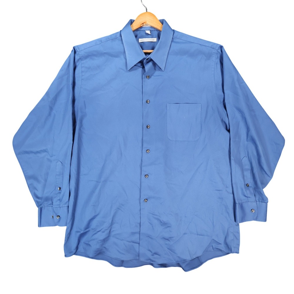 Geoffrey Beene Dress Shirt Mens XL Blue Excellent Sateen Wrinkle Free